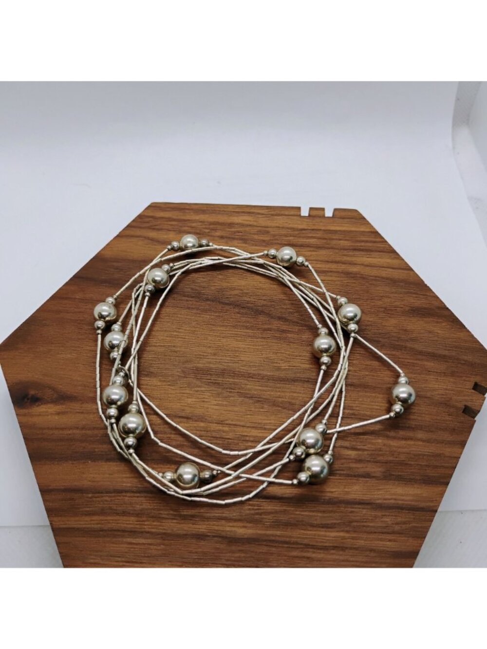 Signed Sterling Silver Liquid Silver Ball Bead Necklace 30" Long - Picture 5 of 9